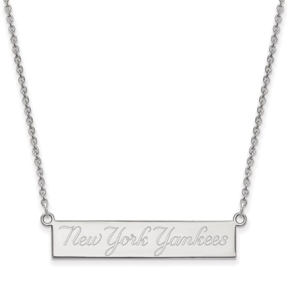 Sterling Silver MLB New York Yankees Small Bar Necklace, 18 Inch